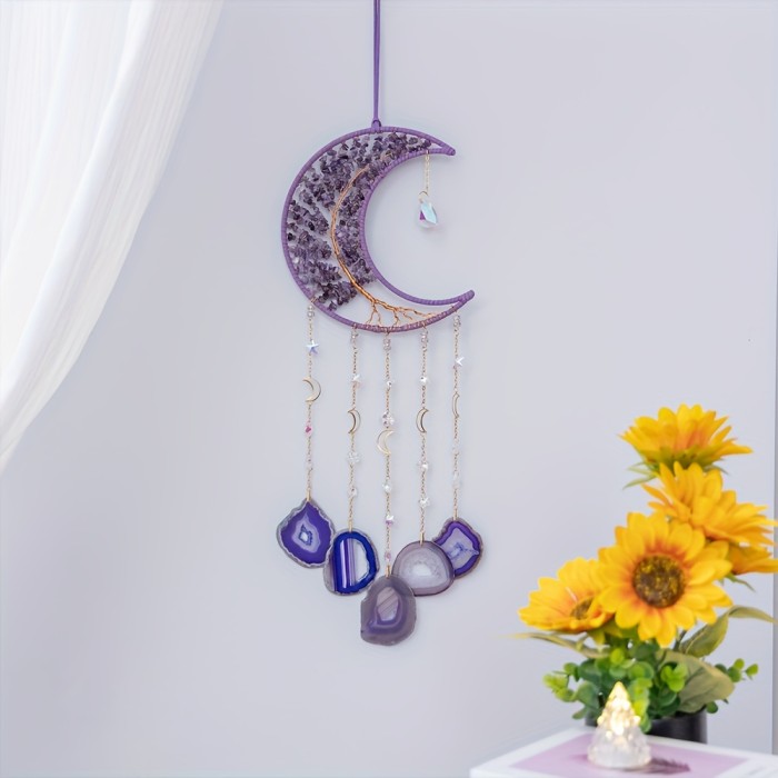 Purple Crystal Wind Chime Pendant Dream Catcher Pendant Sun Catcher Life Tree Indoor And Outdoor Courtyard Garden Party Christmas Decoration Festival Gifts