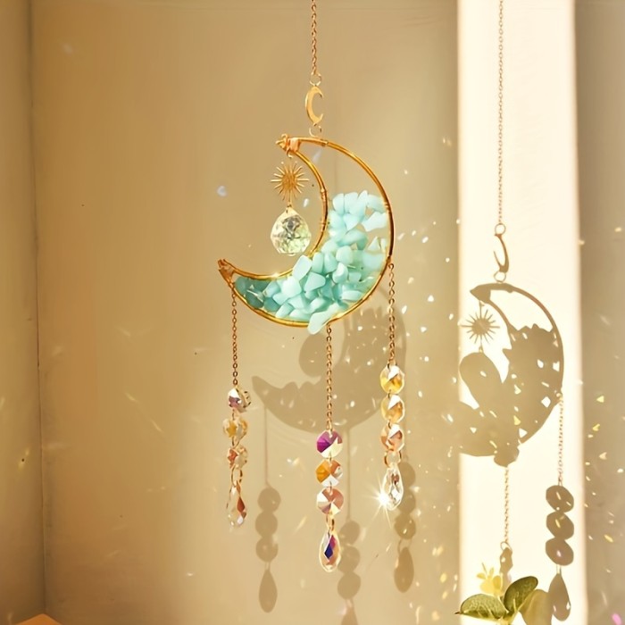 1pc, 2024 Spring\u002Fsummer New Sun Catcher Light And Wind Chimes Pendant, Hand-woven Crystal Sun Dreamcatcher Moon, Party Decoration Pendant, Garden Garden Window Decoration Pendant, Mother's Day Father's Day Gift, Birthday Gift