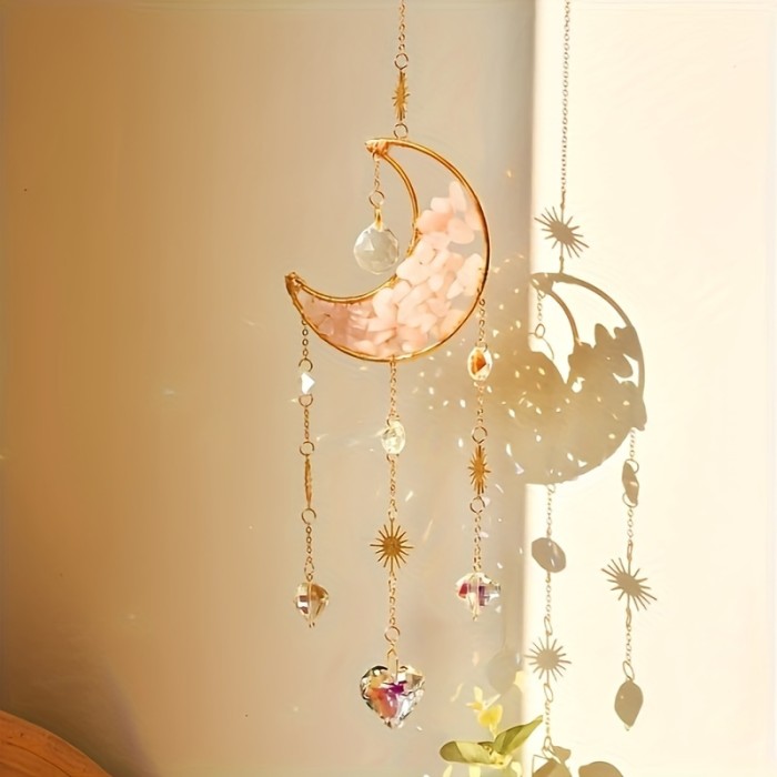 1pc, 2024 Spring\u002Fsummer New Sun Catcher Light And Wind Chimes Pendant, Hand-woven Crystal Sun Dreamcatcher Moon, Party Decoration Pendant, Garden Garden Window Decoration Pendant, Mother's Day Father's Day Gift, Birthday Gift