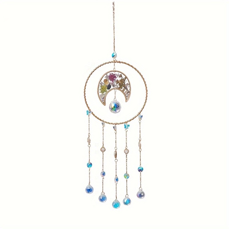 Bohemian Crystal Sun Catcher Dreamcatcher - Wind Chime Wall Hanging with Natural Stone Drops, Perfect for Christmas & Valentine's Day Decor