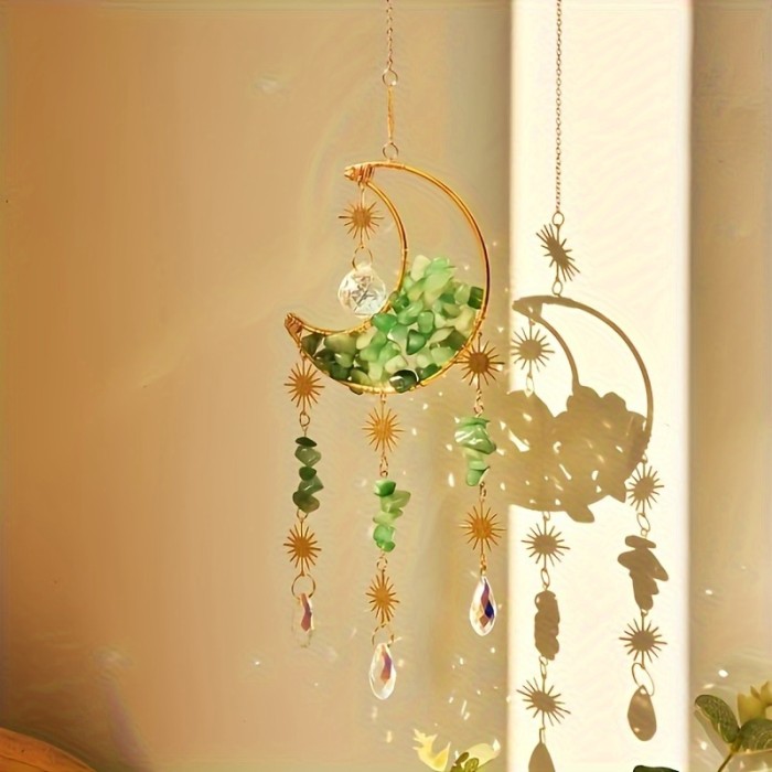 1pc, 2024 Spring\u002Fsummer New Sun Catcher Light And Wind Chimes Pendant, Hand-woven Crystal Sun Dreamcatcher Moon, Party Decoration Pendant, Garden Garden Window Decoration Pendant, Mother's Day Father's Day Gift, Birthday Gift