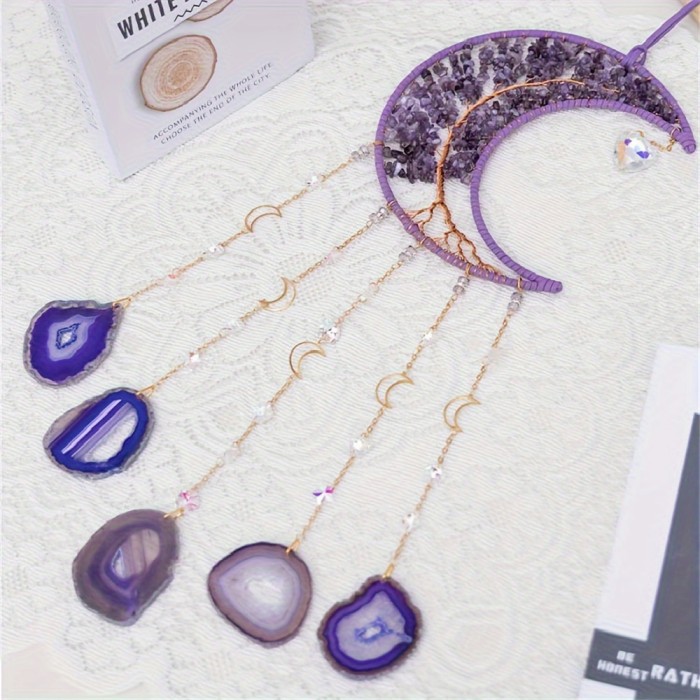 Purple Crystal Wind Chime Pendant Dream Catcher Pendant Sun Catcher Life Tree Indoor And Outdoor Courtyard Garden Party Christmas Decoration Festival Gifts