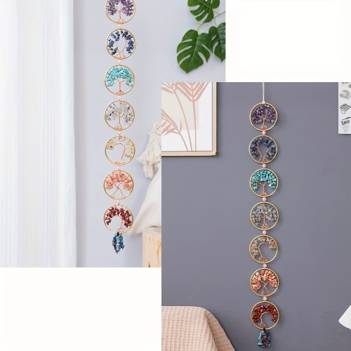 Sun Catcher Wind Chime Amethyst Garden Pendant Handmade Agate Wind Chime Natural Gravel Moon Decoration