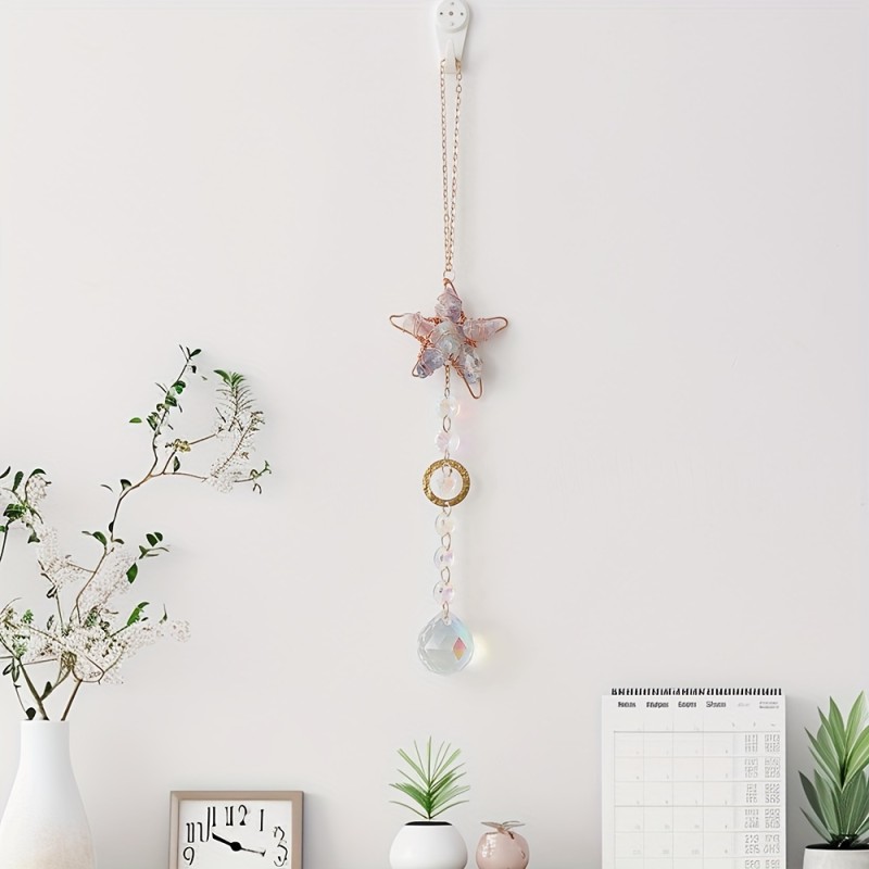 Boho Style Crystal Sun Catcher - 1 Pc Healing Prism Wind Chime Dream Catcher, Stone Material Birthday Hanging Ornament, No Electricity Needed, Featherless Window Decoration Sun Catchers for Indoor Garden Decor