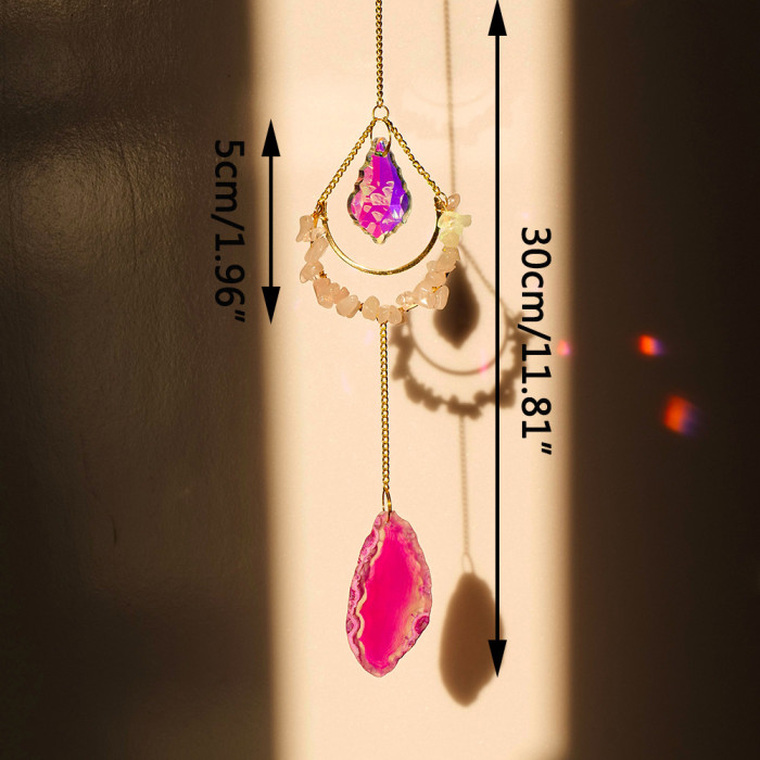 Runyangshi Natural Crystal Moon Wind Chime - Colorful Agate Sun Catcher Pendant for Home & Balcony Decor, Perfect Holiday Gift