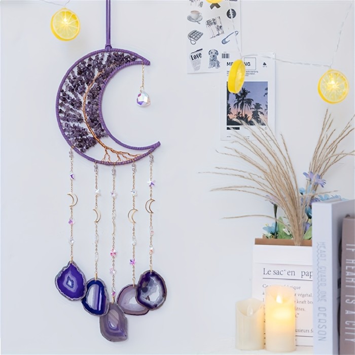 Purple Crystal Wind Chime Pendant Dream Catcher Pendant Sun Catcher Life Tree Indoor And Outdoor Courtyard Garden Party Christmas Decoration Festival Gifts