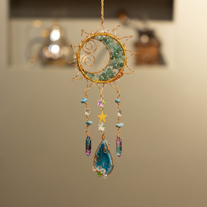 1pc Gem DreamCatcher Suncatcher Hanging Healing Suncatchers Wind Chimes Crystal Dream Catcher Rainbow Maker Prisms Sun Catchers Indoor Window Garden Outdoor Decor