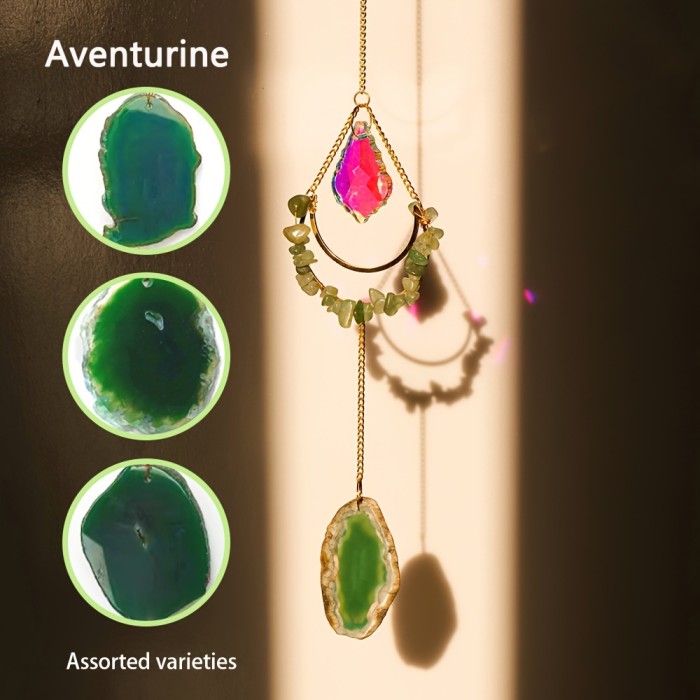 Runyangshi Natural Crystal Moon Wind Chime - Colorful Agate Sun Catcher Pendant for Home & Balcony Decor, Perfect Holiday Gift