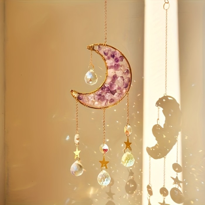 1pc, 2024 Spring\u002Fsummer New Sun Catcher Light And Wind Chimes Pendant, Hand-woven Crystal Sun Dreamcatcher Moon, Party Decoration Pendant, Garden Garden Window Decoration Pendant, Mother's Day Father's Day Gift, Birthday Gift