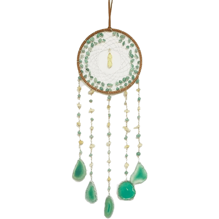 1 pc Green Agate Suncatcher Wind Chime with Hand-Knitted Mesh and Natural Crystal Stones, Love Theme Wedding Garden Hanging Decoration