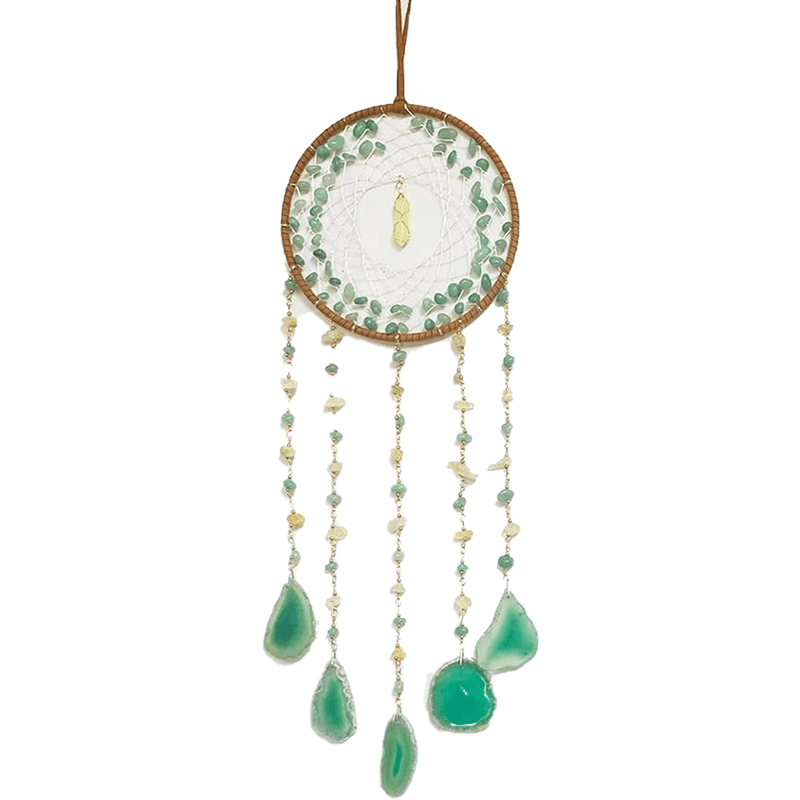 1 pc Green Agate Suncatcher Wind Chime with Hand-Knitted Mesh and Natural Crystal Stones, Love Theme Wedding Garden Hanging Decoration