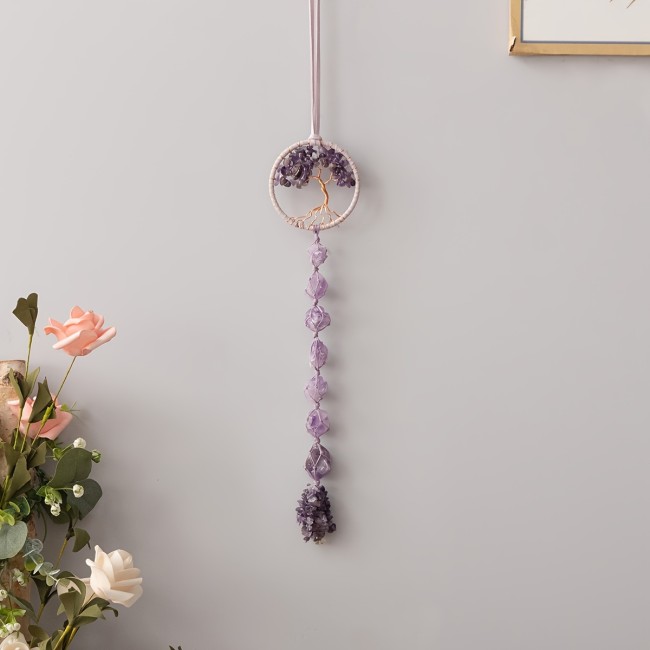 1pc Round Gem DreamCatcher Suncatcher Tree Of Life Hanging Healing Suncatchers Wind Chimes Crystal Dream Catcher Rainbow Maker Prisms Sun Catchers Indoor Window Garden Outdoor Decor