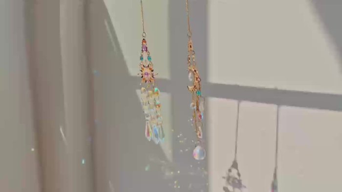 2pcs Vibrant Crystal Hanging Sun Catchers - Crystal Moon & Sun Wind Chime With Diamond Prism Pendant Rainbow Dream Catcher For Home And Garden Decor