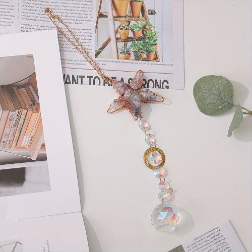 Boho Style Crystal Sun Catcher - 1 Pc Healing Prism Wind Chime Dream Catcher, Stone Material Birthday Hanging Ornament, No Electricity Needed, Featherless Window Decoration Sun Catchers for Indoor Garden Decor