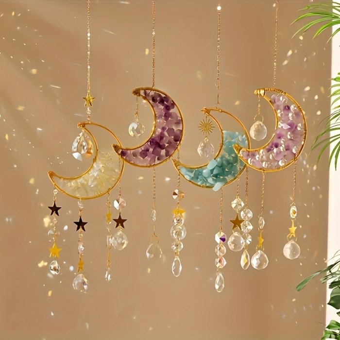 1pc, 2024 Spring\u002Fsummer New Sun Catcher Light And Wind Chimes Pendant, Hand-woven Crystal Sun Dreamcatcher Moon, Party Decoration Pendant, Garden Garden Window Decoration Pendant, Mother's Day Father's Day Gift, Birthday Gift