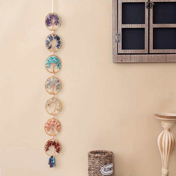 Sun Catcher Wind Chime Amethyst Garden Pendant Handmade Agate Wind Chime Natural Gravel Moon Decoration