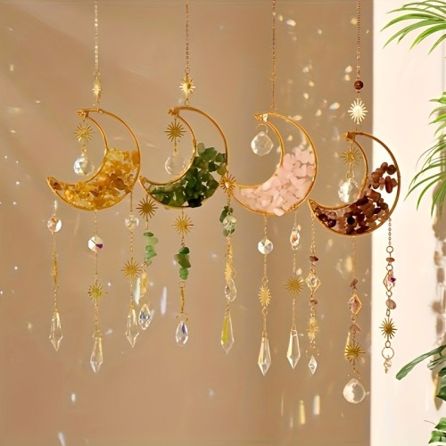 1pc, 2024 Spring\u002Fsummer New Sun Catcher Light And Wind Chimes Pendant, Hand-woven Crystal Sun Dreamcatcher Moon, Party Decoration Pendant, Garden Garden Window Decoration Pendant, Mother's Day Father's Day Gift, Birthday Gift
