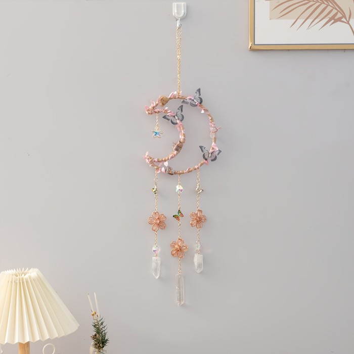 1pc Butterfly Moon Crystals Dreamcatcher Suncatcher Crystal Dreamcatcher Wind Chimes Prisms For Indoor Window Charm Garden Suncatchers Outdoor Decor Crystal Ball Rainbow Maker