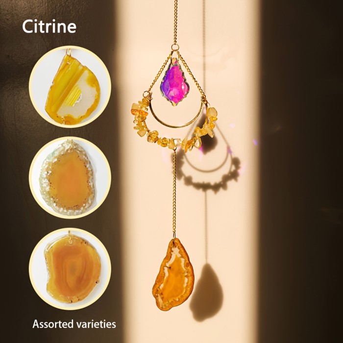 Runyangshi Natural Crystal Moon Wind Chime - Colorful Agate Sun Catcher Pendant for Home & Balcony Decor, Perfect Holiday Gift