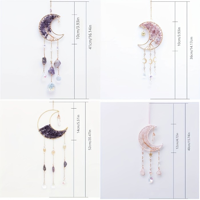 1pc Dream Catcher, Natural Crystal Crushed Stone Sun Catcher, Moon Wind Chime Light Ornament Pendant, Home Decor Gift Accessories Party Garden Decoration, For Bedroom And Living Room Decor, Wall Decor Home Supplies