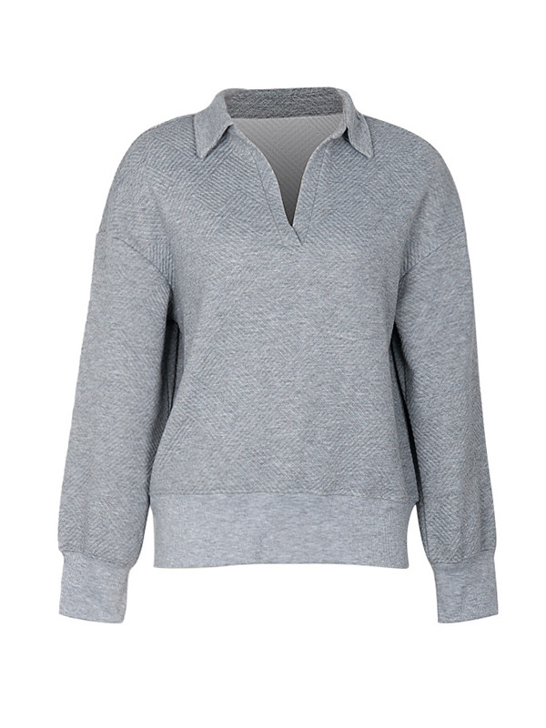 Long Sleeves Loose Solid Color Split-Joint Lapel Sweatshirt Tops