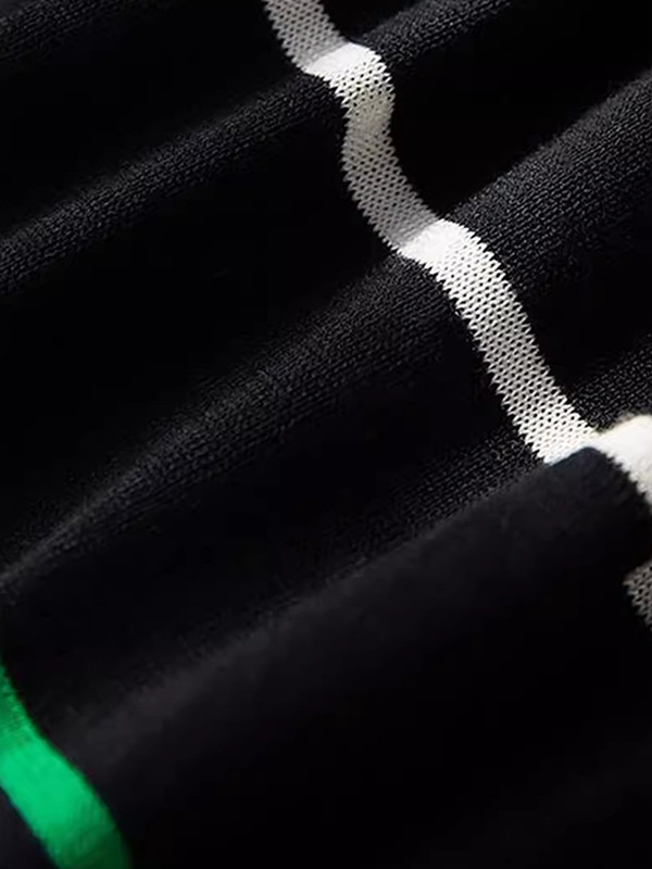 Loose Short Sleeves Contrast Color Split-Joint Striped Round-Neck Pullovers Sweater Tops