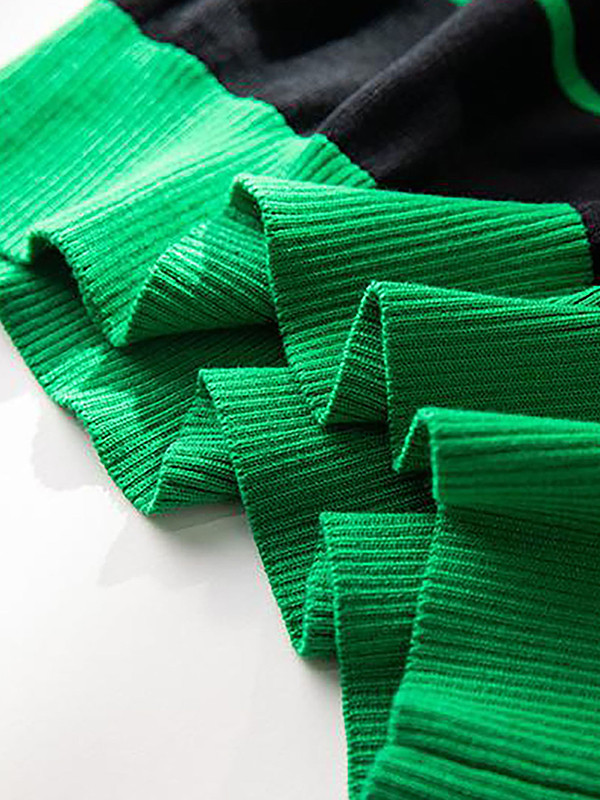 Loose Short Sleeves Contrast Color Split-Joint Striped Round-Neck Pullovers Sweater Tops