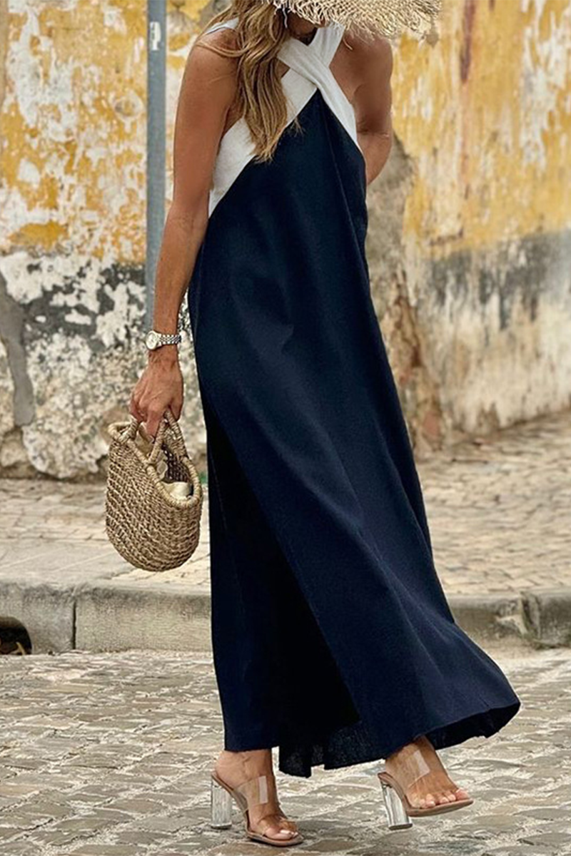 Sexy Color Block Contrast V Neck Sling Dress Dresses main image 0