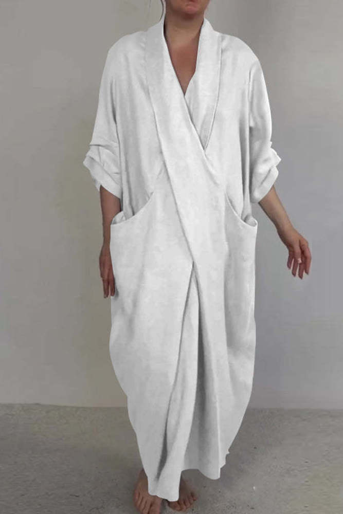 Casual Pocket Slit V Neck Long Dresses(7 Colors)