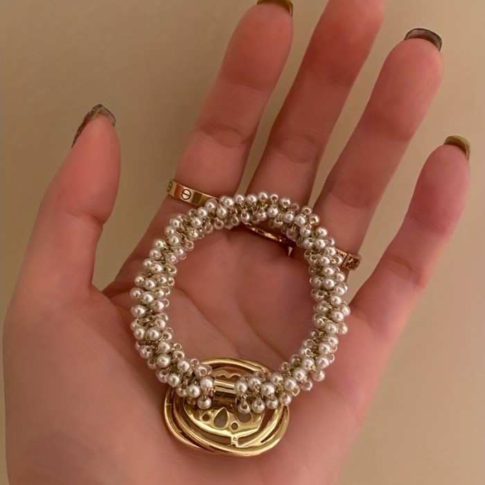 Sweet And Stylish Full Faux Pearl Hair Tie For Women And Female - Perfect For Ponytails And Hair Accessories