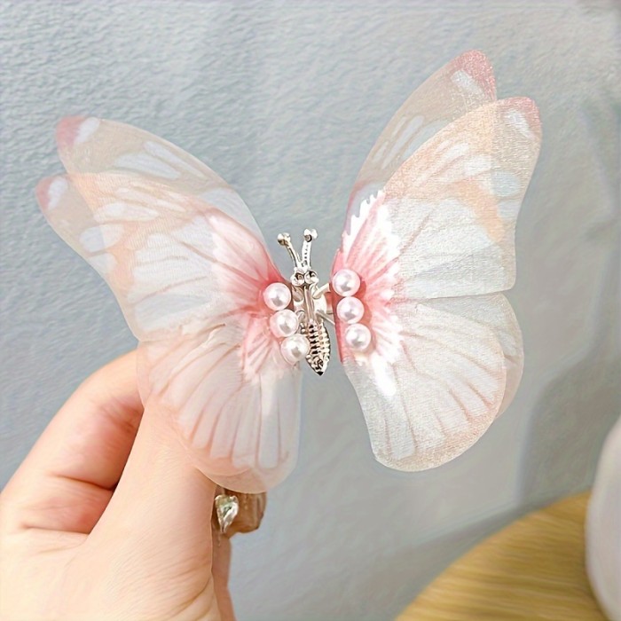3pcs Enchanting Butterfly Hair Clips Set with Faux Pearls & Alloy Bowknots - Cute, Sparkling Barrettes for Girls - Perfect for Casual Attire & Special Occasions