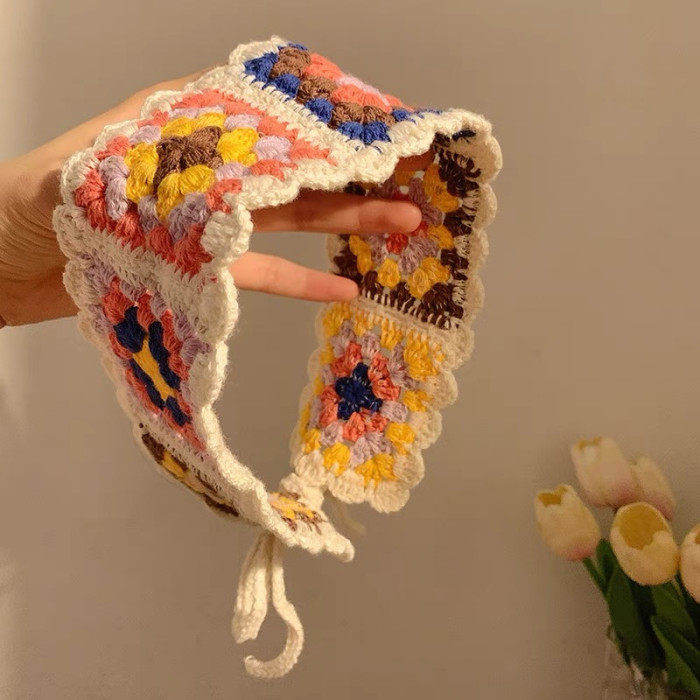 3PCS crochet bandana headband vintage fashion ladies hair scarf flower knitted holiday headband bohemian hair accessories