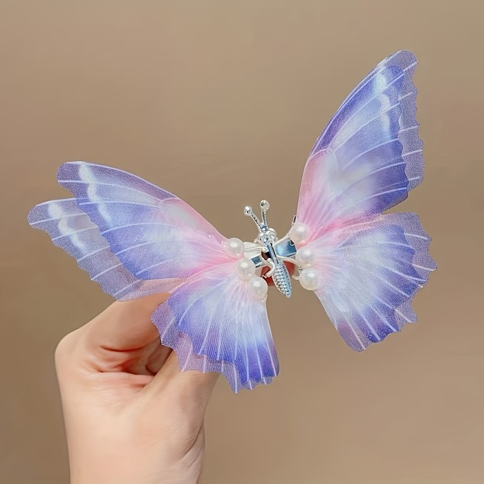 3pcs Enchanting Butterfly Hair Clips Set with Faux Pearls & Alloy Bowknots - Cute, Sparkling Barrettes for Girls - Perfect for Casual Attire & Special Occasions