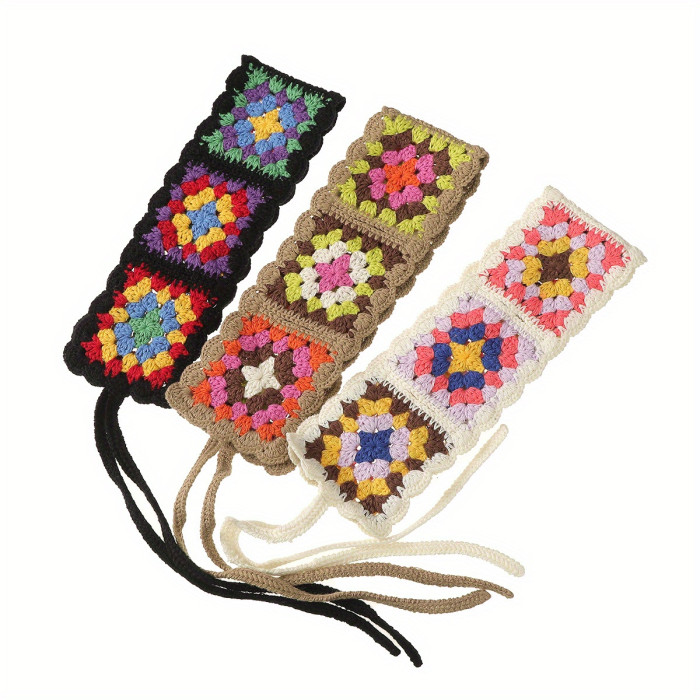 3PCS crochet bandana headband vintage fashion ladies hair scarf flower knitted holiday headband bohemian hair accessories
