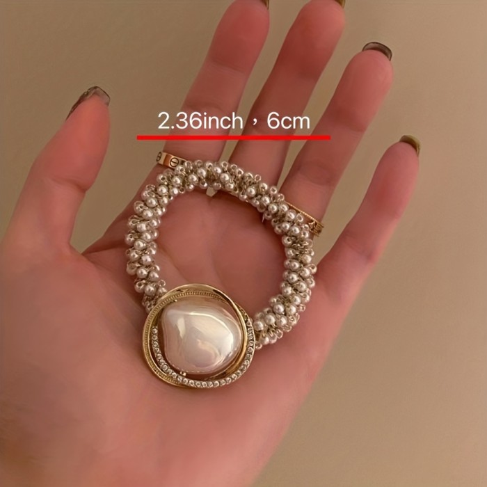 Sweet And Stylish Full Faux Pearl Hair Tie For Women And Female - Perfect For Ponytails And Hair Accessories