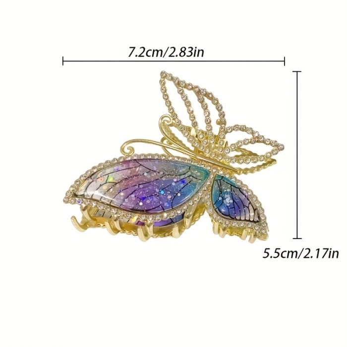 Butterfly Hair Claw Clip Bright Rhinestone Metal Shark Clip Elegant Back Head Strong Grab Clip Hair Styling Accessories