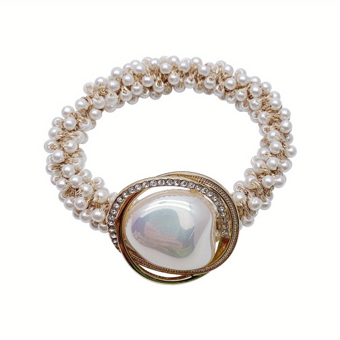 Sweet And Stylish Full Faux Pearl Hair Tie For Women And Female - Perfect For Ponytails And Hair Accessories