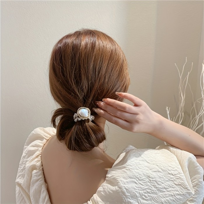 Sweet And Stylish Full Faux Pearl Hair Tie For Women And Female - Perfect For Ponytails And Hair Accessories