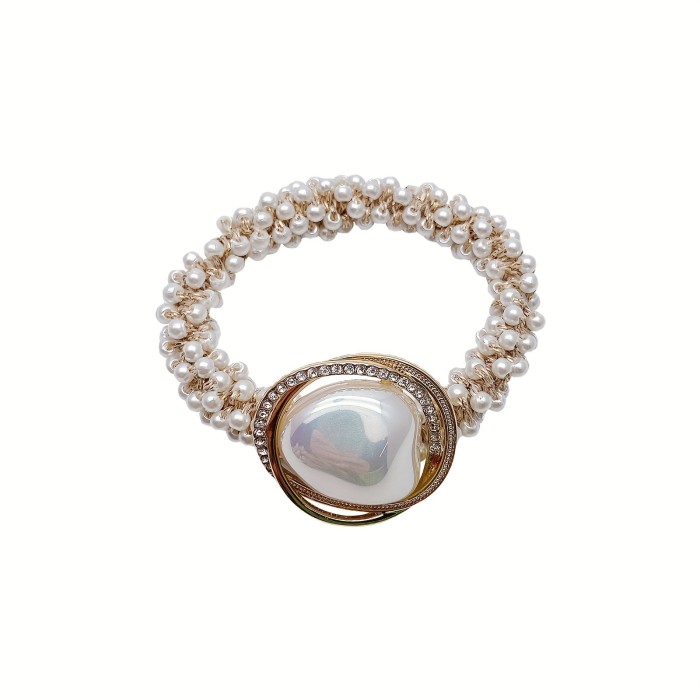 Sweet And Stylish Full Faux Pearl Hair Tie For Women And Female - Perfect For Ponytails And Hair Accessories