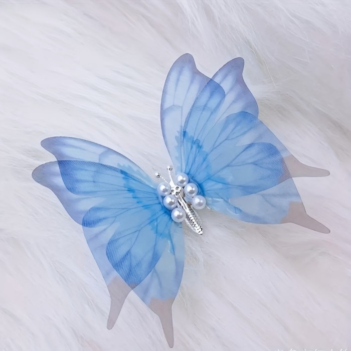 3pcs Enchanting Butterfly Hair Clips Set with Faux Pearls & Alloy Bowknots - Cute, Sparkling Barrettes for Girls - Perfect for Casual Attire & Special Occasions