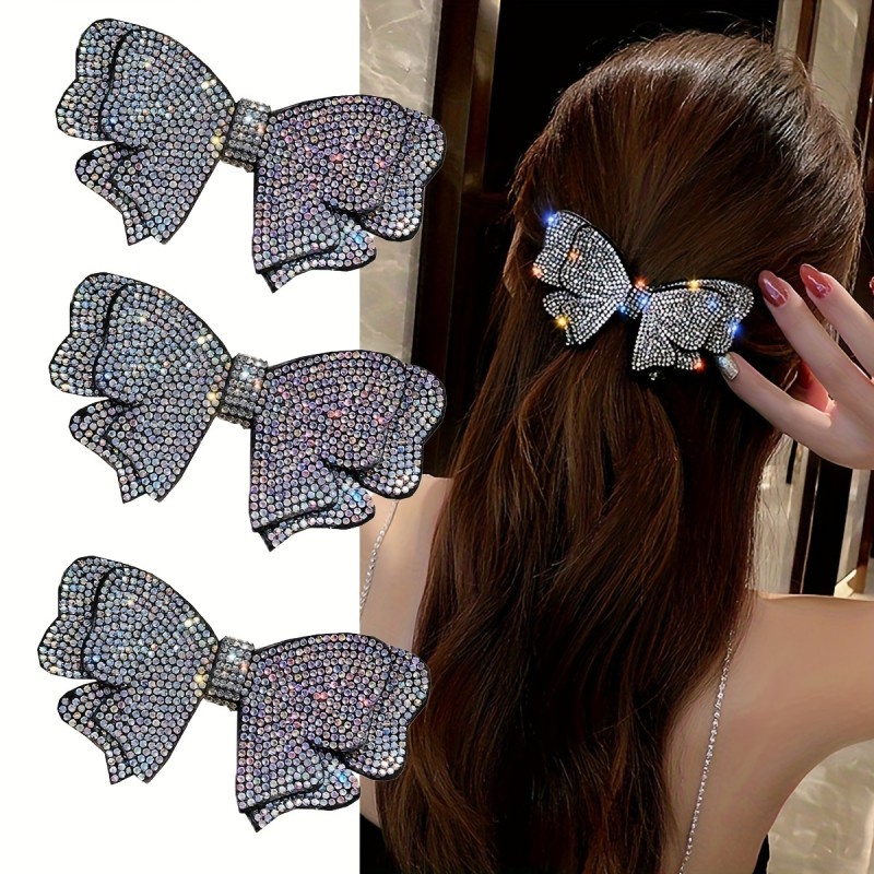 3pcs Women's Large Butterfly Hairpins Women's Hairpins Rhinestone High-end Hair Accessories Prom Temperament Dress Up Hairpins Bow Hairpins Women's Hairpins