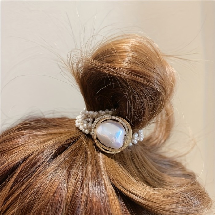 Sweet And Stylish Full Faux Pearl Hair Tie For Women And Female - Perfect For Ponytails And Hair Accessories