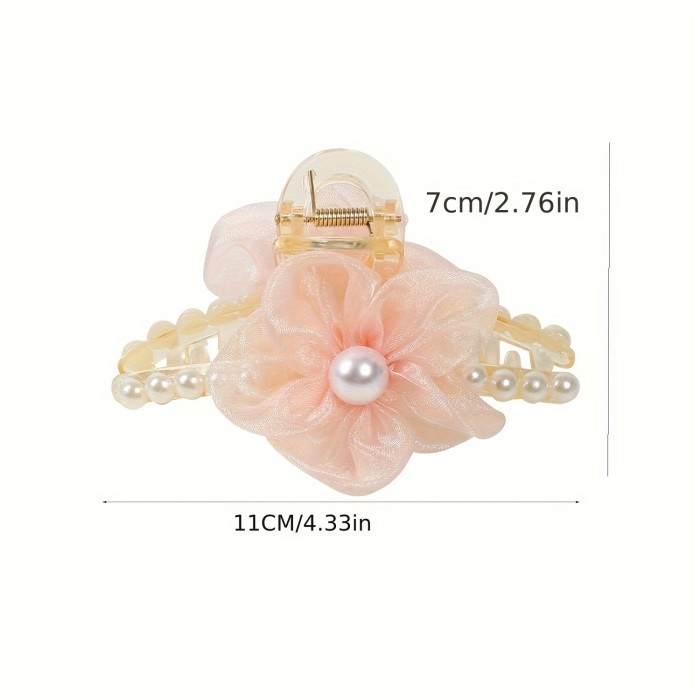 4 Pcs Faux Pearl Hair Claw Clips With Flower Decor For Women, Hair Barrette Clamps For Thick Thin Hair, Fashion Hair Accessories Headwear Styling Tools