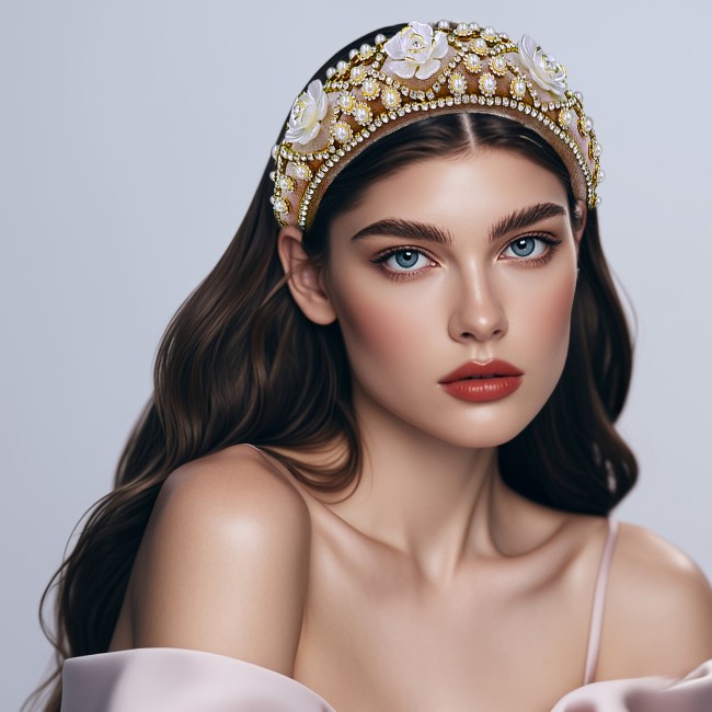 Elegant Iron Alloy Hairband with Imitation Pearls and Floral Design - Single Piece, Dress-Up Headband for Women, Valentine's Day Color Matched Festive Hair Accessory A250