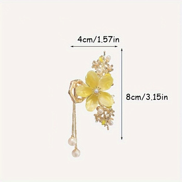 Flower Hair Claw Clip With Rhinestone & Faux Pearl Decor Nonslip Hair Jaw Clip Elegant Simple Style Hair Accessories For Women