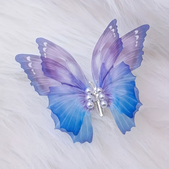 3pcs Enchanting Butterfly Hair Clips Set with Faux Pearls & Alloy Bowknots - Cute, Sparkling Barrettes for Girls - Perfect for Casual Attire & Special Occasions