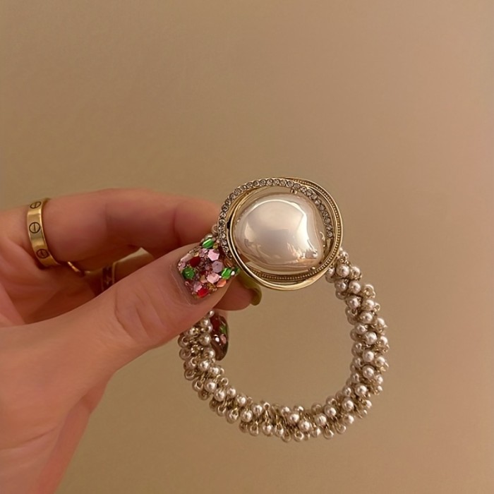 Sweet And Stylish Full Faux Pearl Hair Tie For Women And Female - Perfect For Ponytails And Hair Accessories