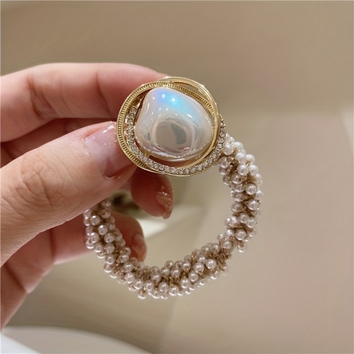 Sweet And Stylish Full Faux Pearl Hair Tie For Women And Female - Perfect For Ponytails And Hair Accessories
