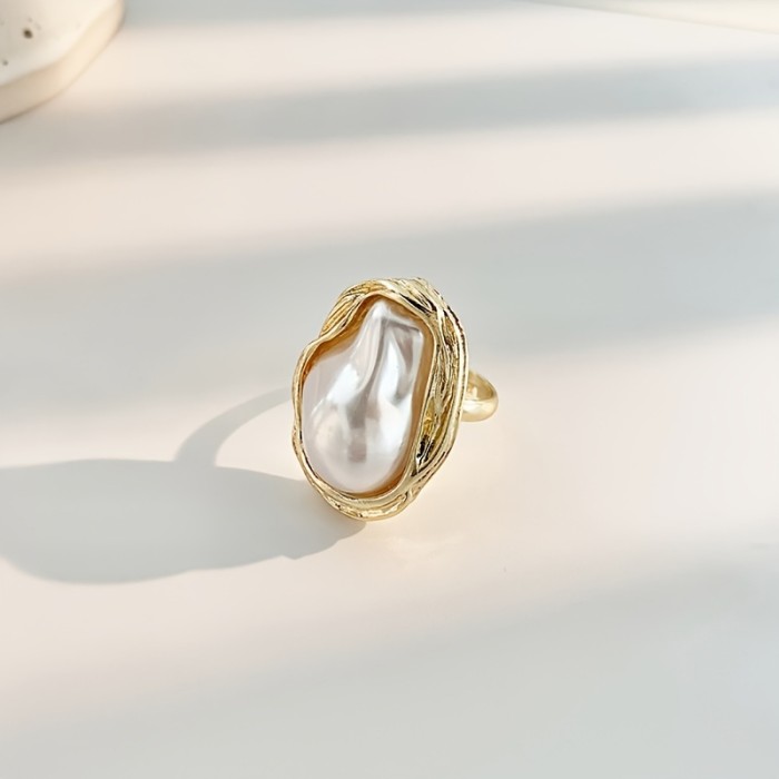 French Romantic Style Ring Inlaid Irregular Artificial Pearl Symbol Of Beauty And Elegance Match Daily Outfits Party Accessory