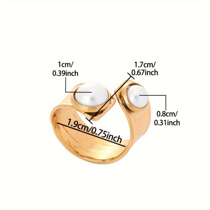 Vintage Elegant French-Inspired Hepburn Style Twisted Wide Band Ring with Imitation Pearl Inlay - Stainless Steel Jewelry for Women, Perfect for Daily Wear, Parties, Weddings - All-Season Luxurious Accessory with a Simple, Elegant Design - Valentine's Day Gift Idea